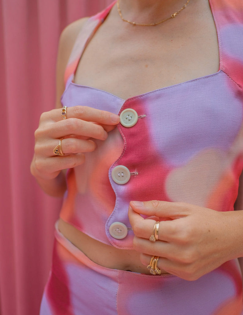 Reversible Button Blouse - Heart Art & Cotton Candy Cloud