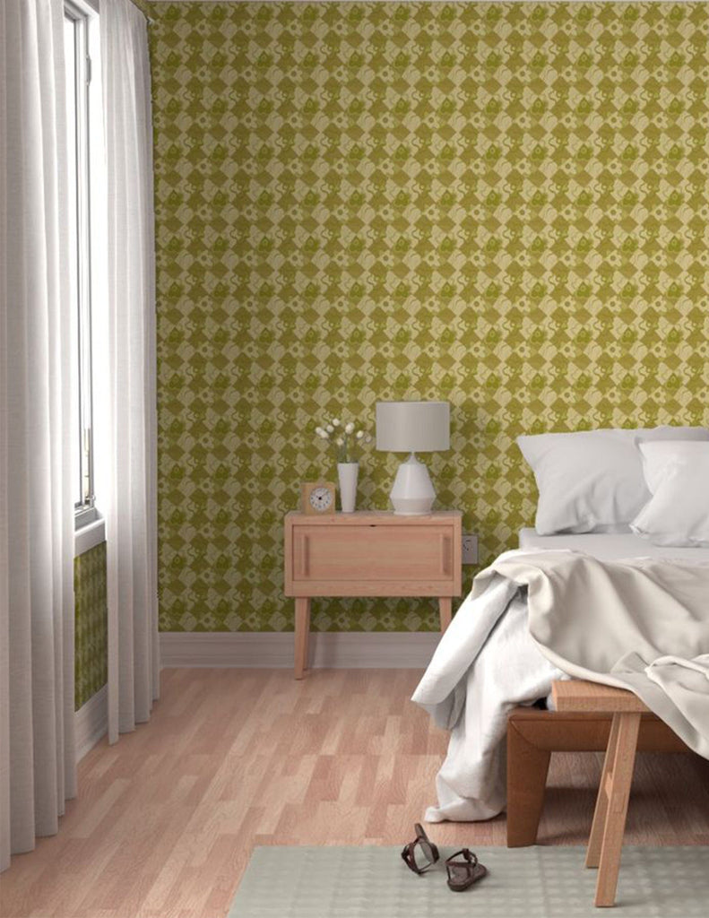 Check Floral -  Wallpaper - Retro Green