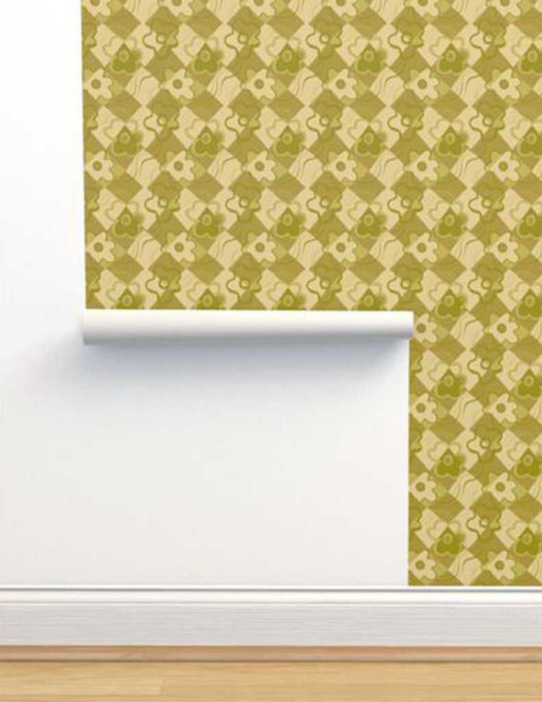 Check Floral -  Wallpaper - Mauve & Brown
