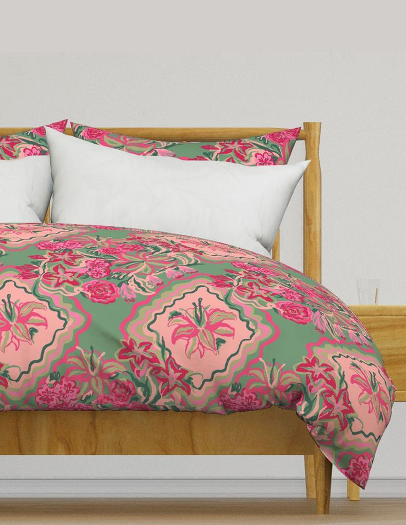 Diamond Bouquet -  Bedding - Pink & Green