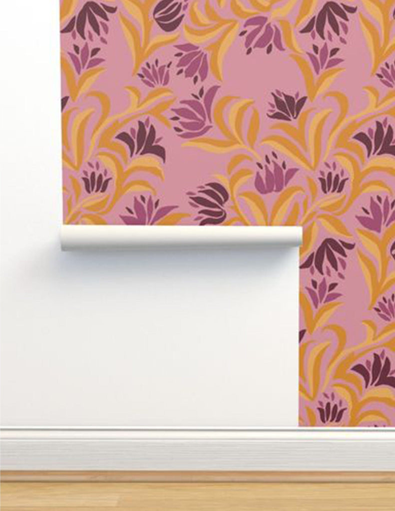 Flowing Flora -  Wallpaper - Gold & Purple