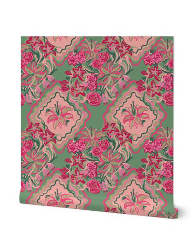 Diamond Bouquet -  Wallpaper - Pink & Green