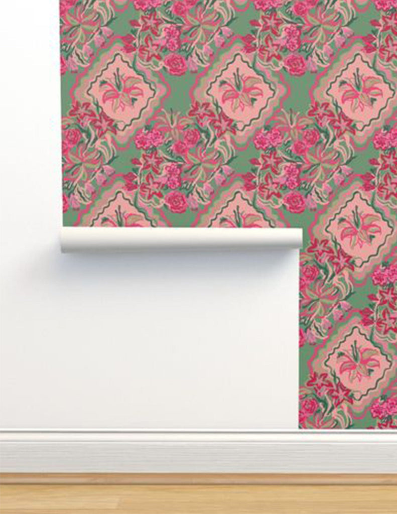 Diamond Bouquet -  Wallpaper - Pink & Green